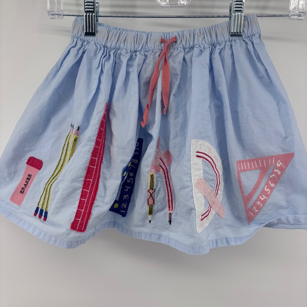 Piccolini Girls Size 5T Blue School Embroidered Cotton‎ Skirt Drawstring Waist